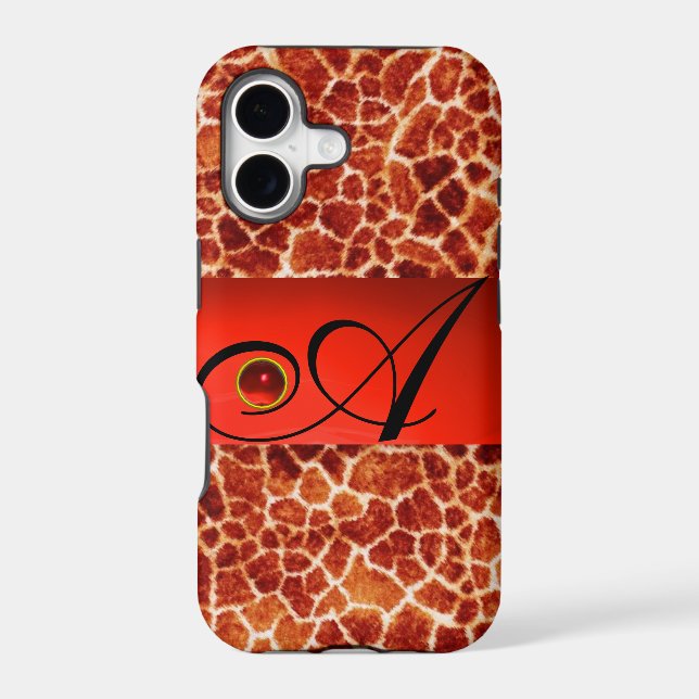 PRINTED GIRAFFE SKIN RED RUBY GEMSTONE MONOGRAM, (Back)