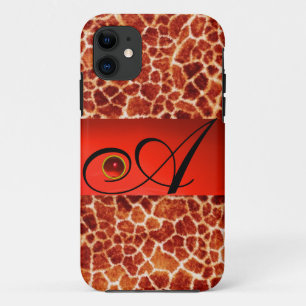 PRINTED GIRAFFE SKIN RED RUBY GEMSTONE MONOGRAM, iPhone 11 CASE