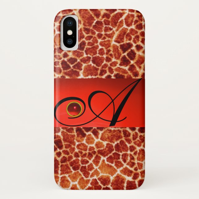 PRINTED GIRAFFE SKIN RED RUBY GEMSTONE MONOGRAM, Case-Mate iPhone CASE (Back)