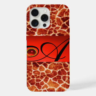 PRINTED GIRAFFE SKIN RED RUBY GEMSTONE MONOGRAM, iPhone 15 PRO MAX CASE