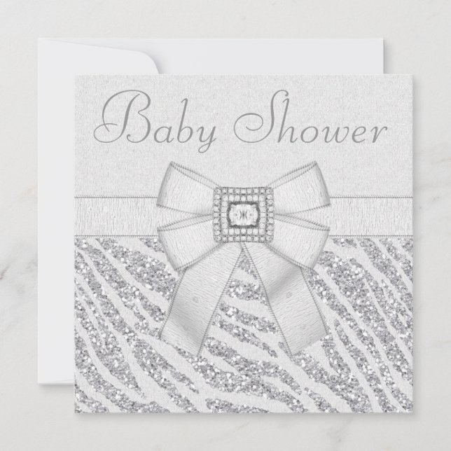 Printed Glitter Zebra Print & Bling Baby Shower Invitation (Front)