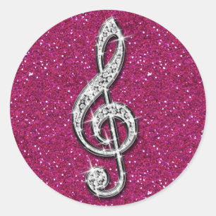 Printed Glitzy Sparkly Diamond Music Note Classic Round Sticker