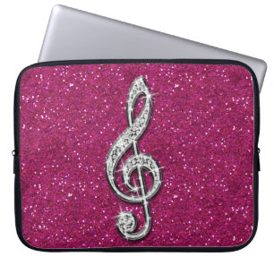 Printed Glitzy Sparkly Diamond Music Note Laptop Sleeve