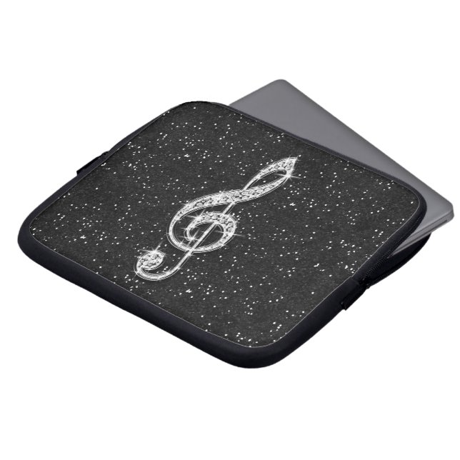 Printed Glitzy Sparkly Diamond Music Note Laptop Sleeve (Front Top)