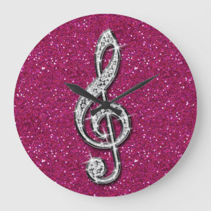 Printed Glitzy Sparkly Diamond Music Note Large Clock