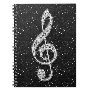 Printed Glitzy Sparkly Diamond Music Note Spiral Notebook