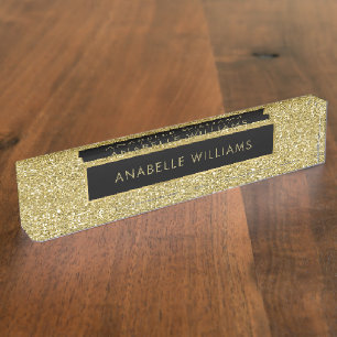 Printed Gold Glitter Texture Modern Nameplate