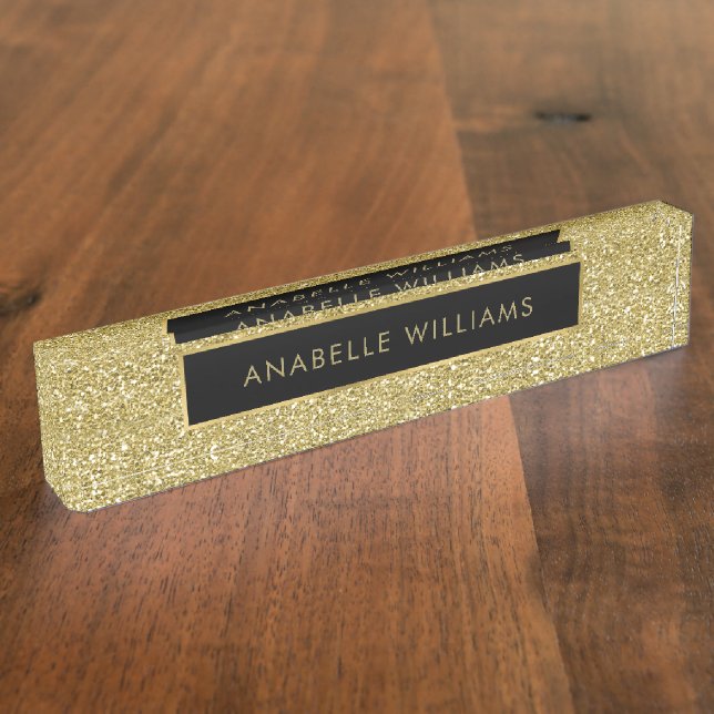 Printed Gold Glitter Texture Modern Nameplate (Side)