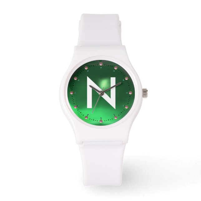 PRINTED GREEN JADE GEMSTONE MONOGRAM WATCH (Front)