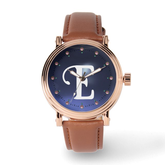 PRINTED GREY BLUE TOPAZ GEMSTONE MONOGRAM WATCH (Front)