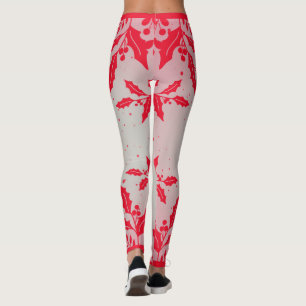 PRINTED HOLLY Leggings GRAY AND RED