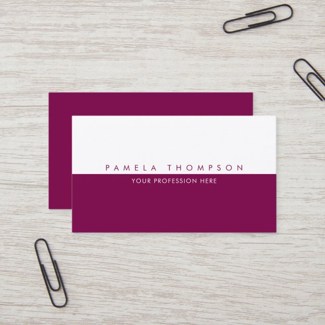 Printed horizontally in half in a wine tone business card (Front/Back In Situ)