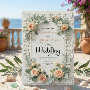 Printed Ivory-Tone Floral Formal Wedding Invitation