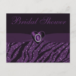 Printed Jewel Heart & Zebra Glitter Bridal Shower Invitation