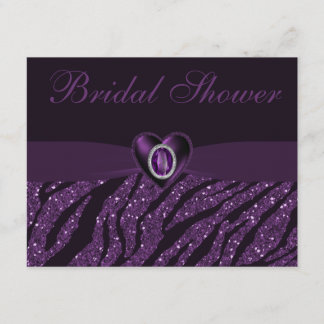 Printed Jewel Heart & Zebra Glitter Bridal Shower Invitation