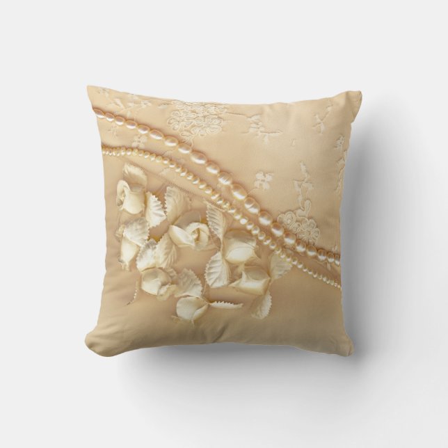 Printed Lace Pearls Decorative Throw Pillow (Front)