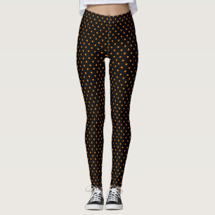 PRINTED  LEGGINGS BLACK W/ ORANGE POLKA DOTS