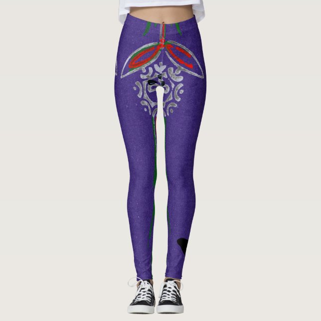 PRINTED LEGGINGS PURPLE W/JAPANESE PATTERN COLLAGE (Front)