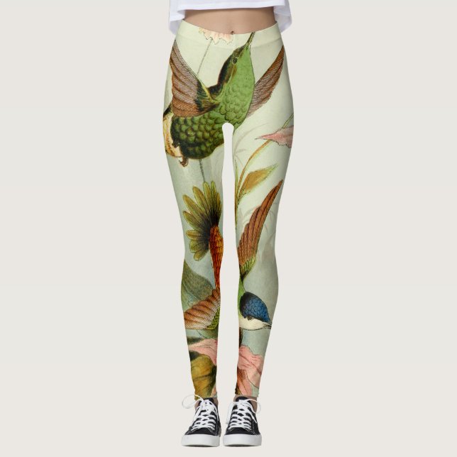 PRINTED Leggings VINTAGE ART OF HAPPY BIRDS (Front)