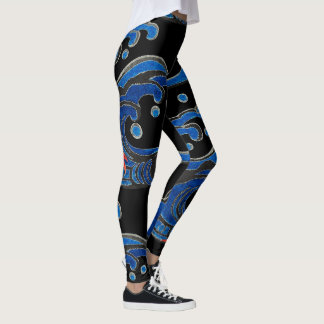PRINTED LEGGINGS WITH BLACK AND JAPANESE WAVES