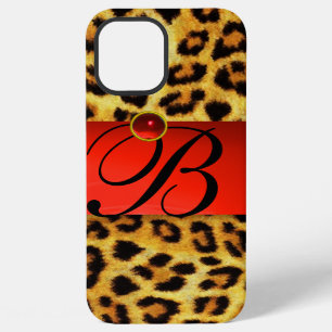 PRINTED LEOPARD FUR RED RUBY GEMSTONE MONOGRAM, iPhone 12 PRO MAX CASE