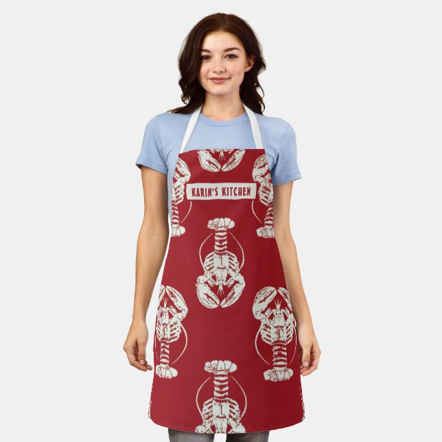 Printed Lobster Personalised All-Over Print Apron (Worn)