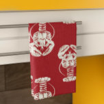 Printed Lobster Tea Towel<br><div class="desc">Printed lobster in white on red. Artistic coastal home decor piece.</div>