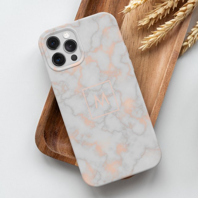 Printed Marble and Rose Gold Monogram Case-Mate iPhone Case (Creator Uploaded)