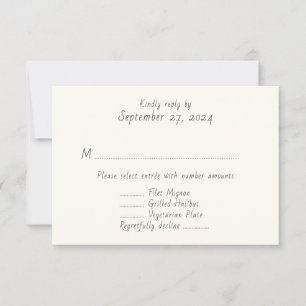 Printed Menu Entrée Wedding Reply Cards