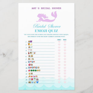 Printed Mermaid Bridal Shower Game, Wedding Shower