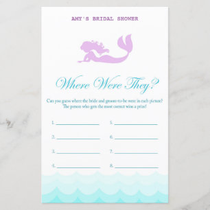 Printed Mermaid Bridal Shower Game, Wedding Shower