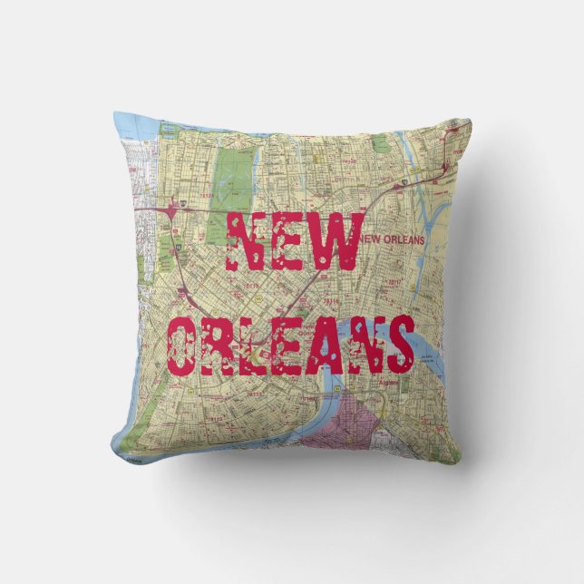 Printed: New Orleans Map Cushion (Front)