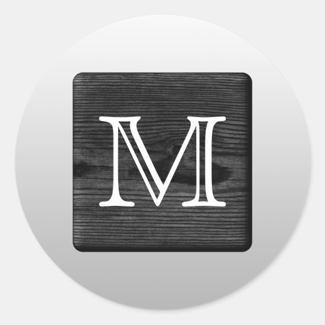 Printed Pattern and Custom Letter. Black and White Classic Round Sticker (Front)
