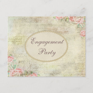 Printed Pearls & Lace Shabby Chic Roses Engagement Invitation