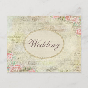 Printed Pearls & Lace Shabby Chic Roses Wedding Invitation