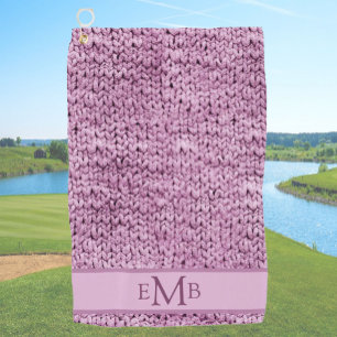 Printed Pink Knit Design Custom Monogram Ladies Golf Towel