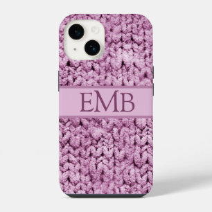 Printed Pink Knit Design Custom Monogram Ladies iPhone 14 Case