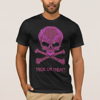 Printed Pink Rhinestone Skull & Crossbones T-Shirt