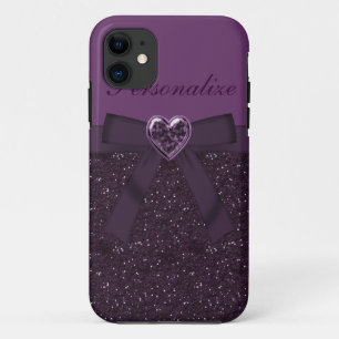 Printed Purple Glitter, Bow & Heart Jewel Case-Mate iPhone Case