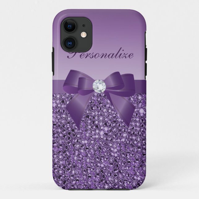 Printed Purple Sequins, Bow & Diamond Case-Mate iPhone Case (Back)