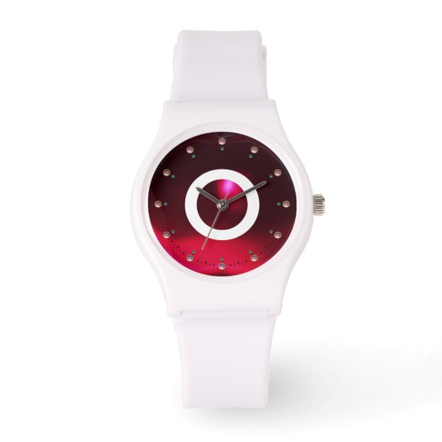 PRINTED RED BURGUNDY RUBY GEMSTONE MONOGRAM WATCH (Front)