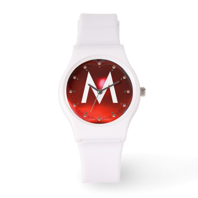 PRINTED RED RUBY GEMSTONE MONOGRAM WATCH (Front)
