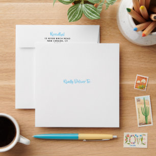 Printed Return Address, Blue Inside Classic Square Envelope