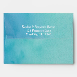 Printed Return Address TealBlue Watercolor Wedding Envelopes