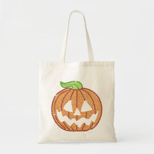 Printed Rhinestone Jackolantern Pumpkin Tote Bag