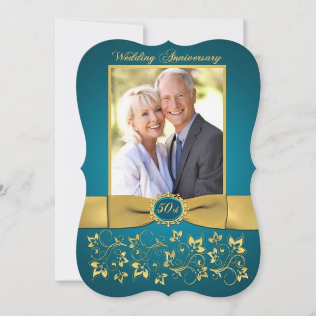 PRINTED RIBBON 50th Anniversary Invite - Teal 2 (Front)
