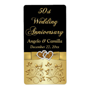 PRINTED RIBBON 50th Wedding Anniversary Wine Label