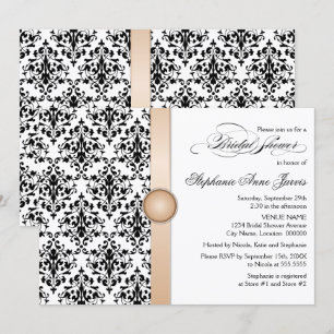 Printed Ribbon and Jewel Damask Bridal Shower Invitation
