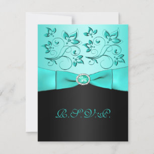 PRINTED RIBBON Aqua, Black Floral II RSVP Card