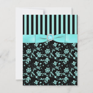 PRINTED RIBBON Aqua Blue, Black Striped RSVP Card